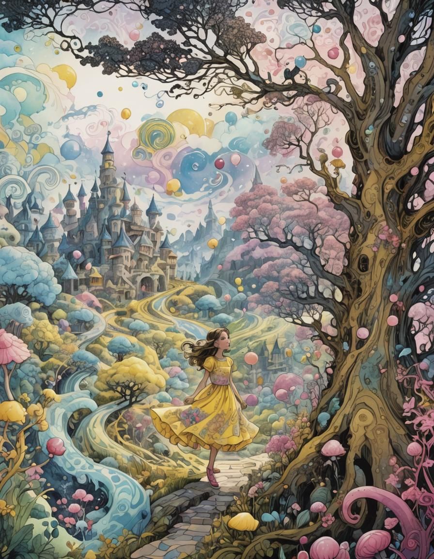 Candyland Girl in Watercolor Comic Book Art