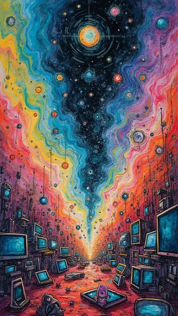 Surrealist Digital Warfare in Whimsical Child's Drawing