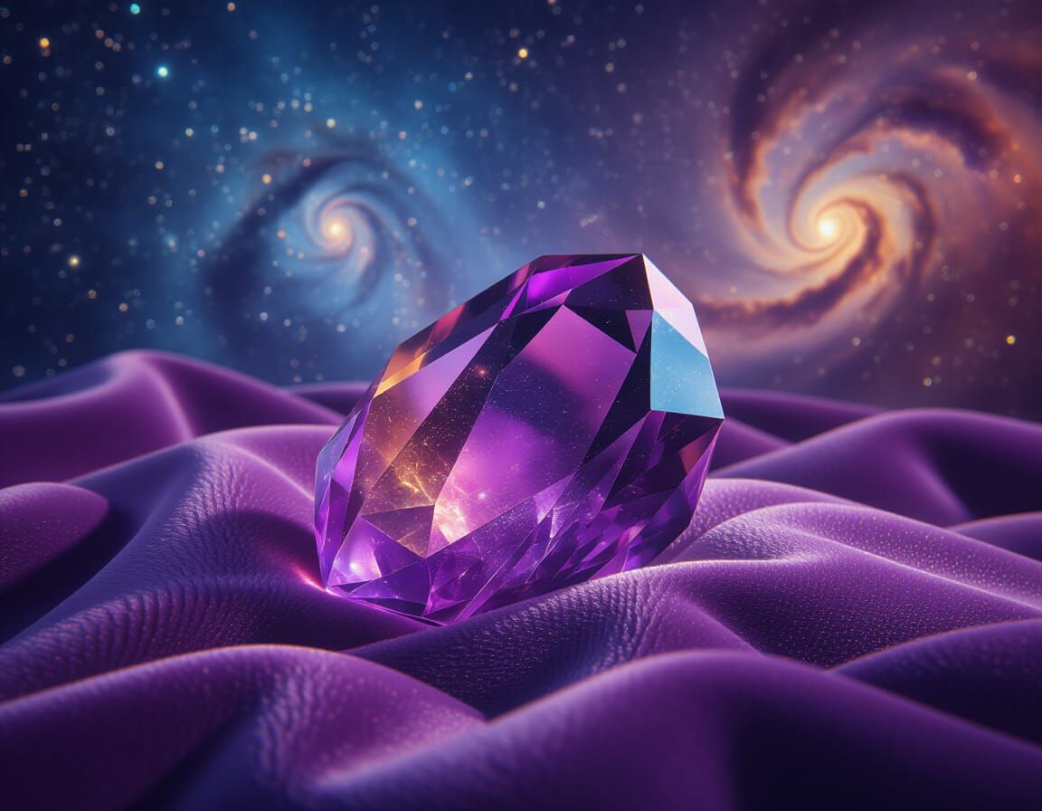 Amethyst Crystal Reflecting Nebulae: Gemstone Photograph