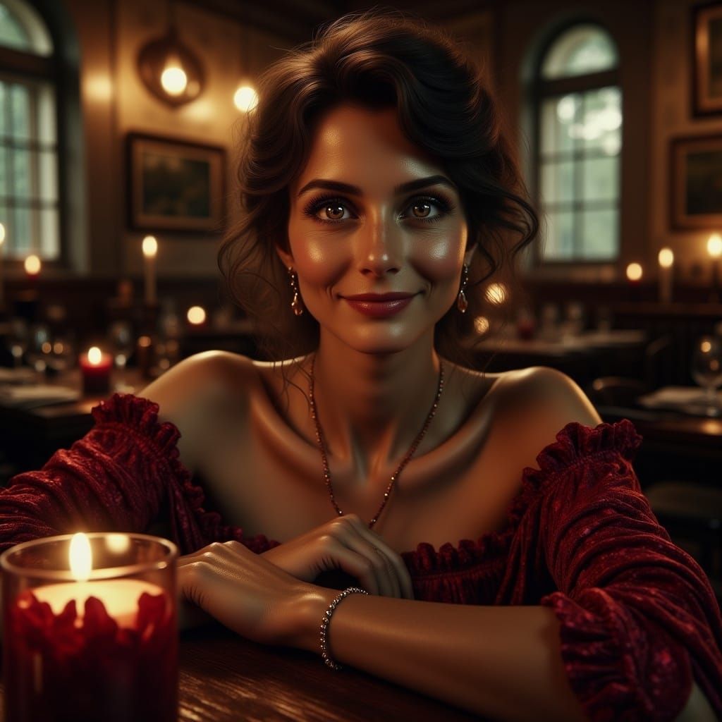 Victorian Woman in Candlelight, Hyperrealistic Portrait