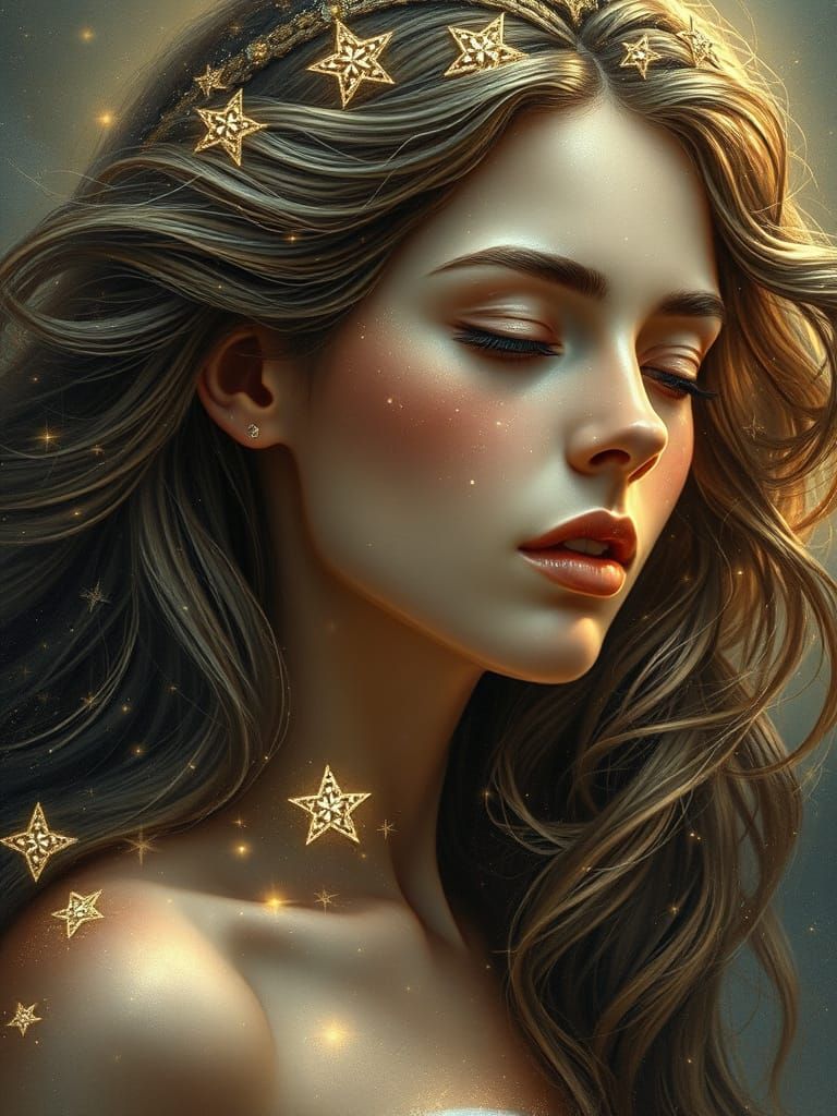 Celestial Goddess in Hyperrealistic Starlight
