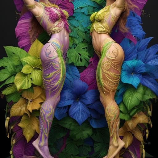 Giant Women in a Hyperrealistic Tropical Scene