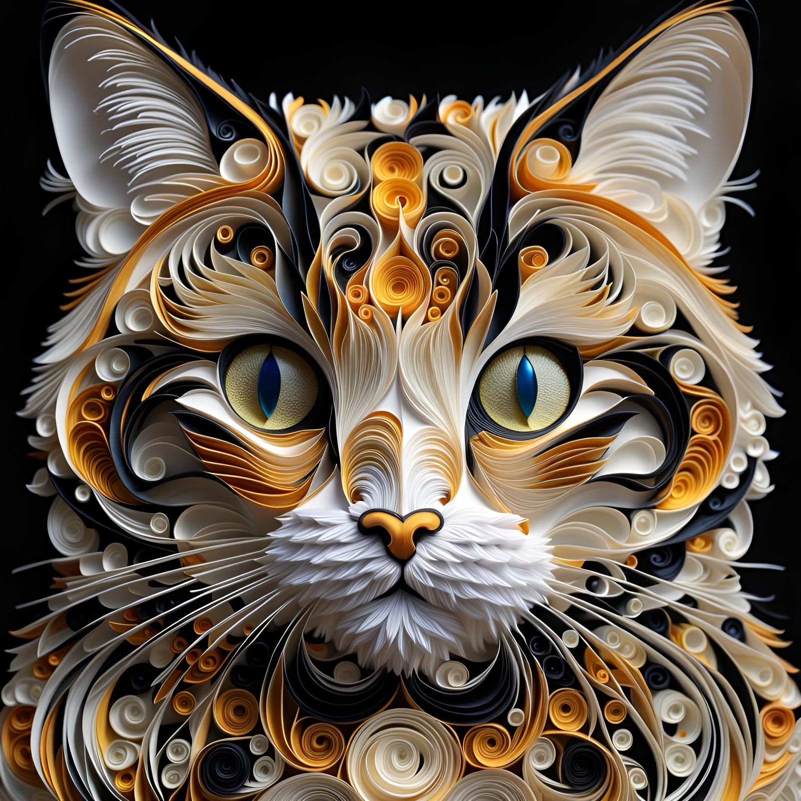 Hyperdetailed Fractal Cat Optical Illusion in Klimt Style