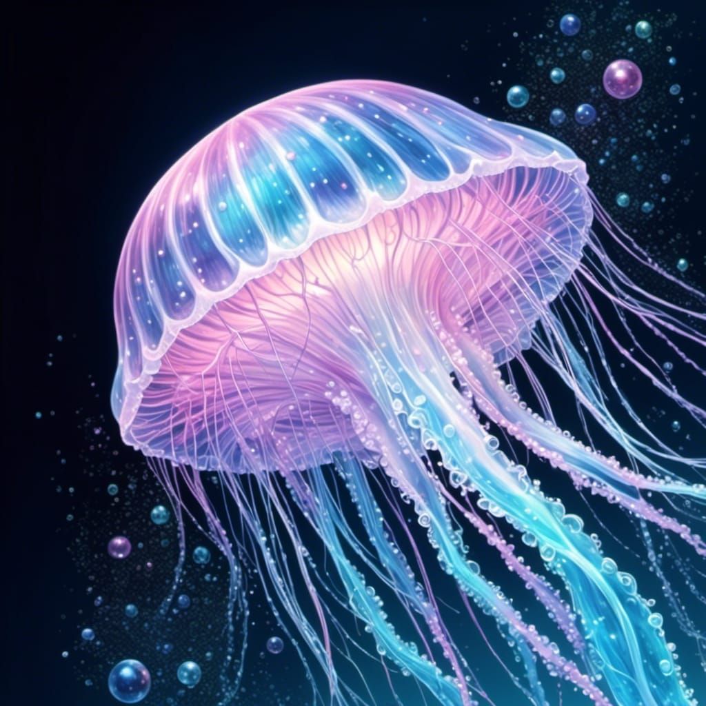 Iridescent Jellyfish in Pink, Teal, and White