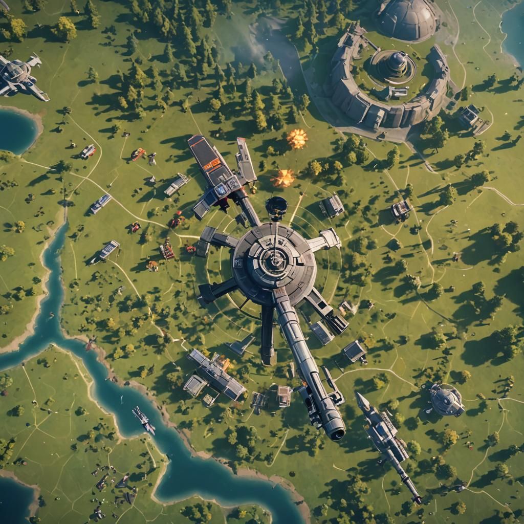 SCENARIO MAP WITH WEAPONS AND WITH THE BACKGROUND OF THE SATURN TO PLAY IN FORNITE.