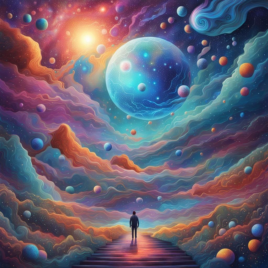 Holographic Crying Sky in Pablo Amaringo Style