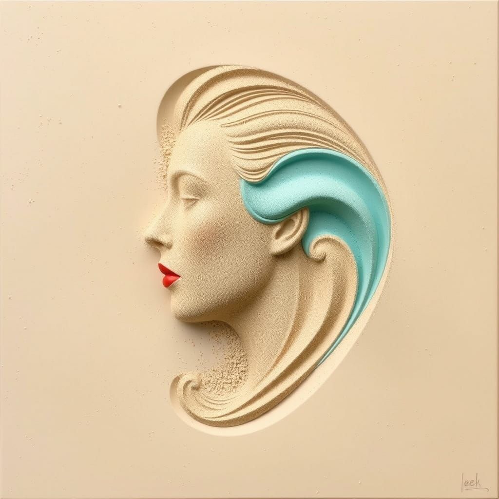 Minimalist Woman's Profile with Sand Texture
