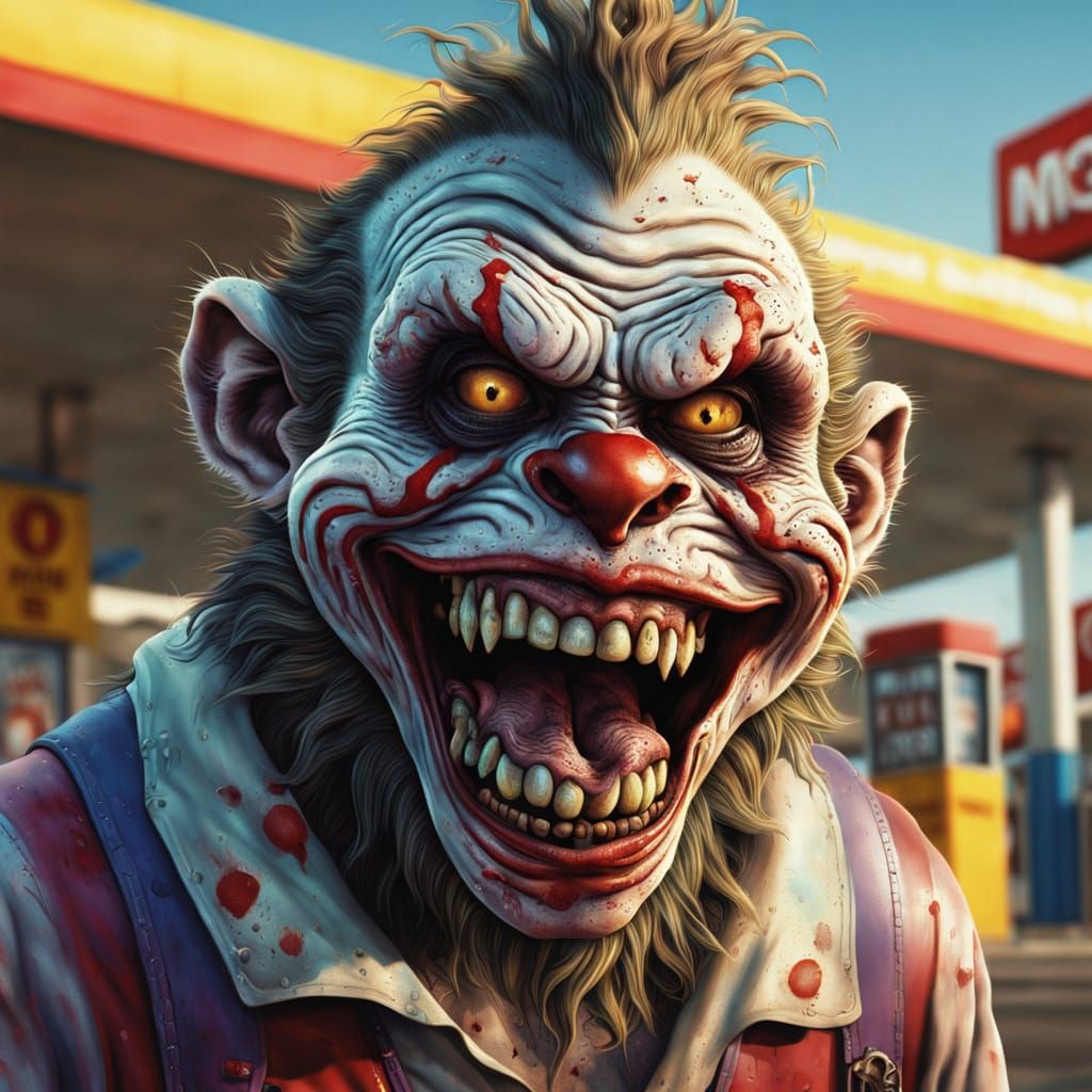 Hyperrealistic Zombie Clown Terrorizes Small Town Gas Statio...