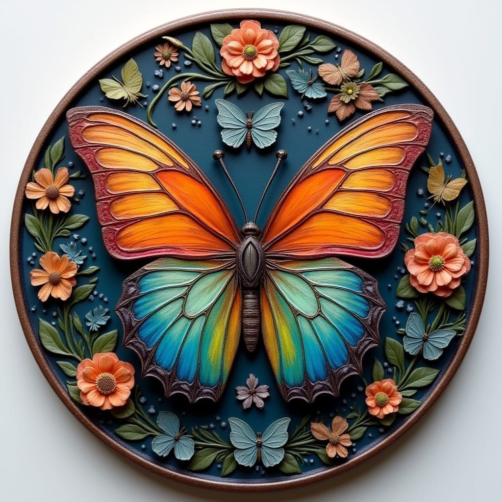 Butterflies Bas Relief Coin in Rich Matte Painting
