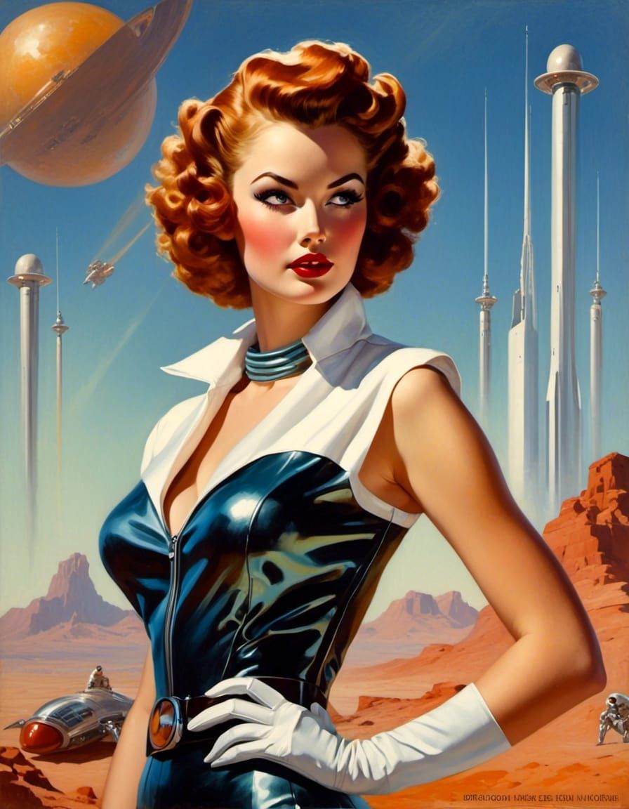 Sci-Fi Auburn Haired Woman on Alien Planet