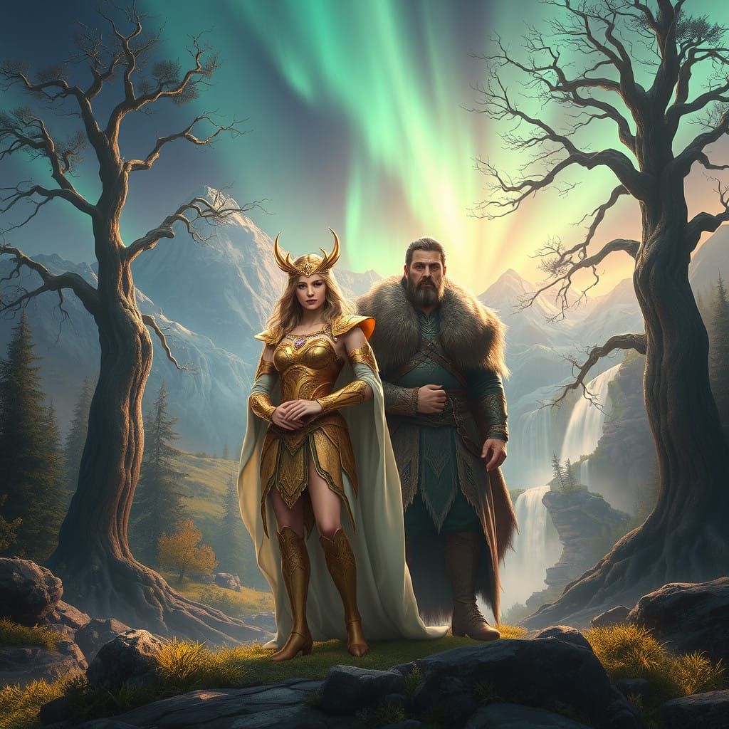 Norse Goddess Freya and Warrior Bjorn in a Magical Realm