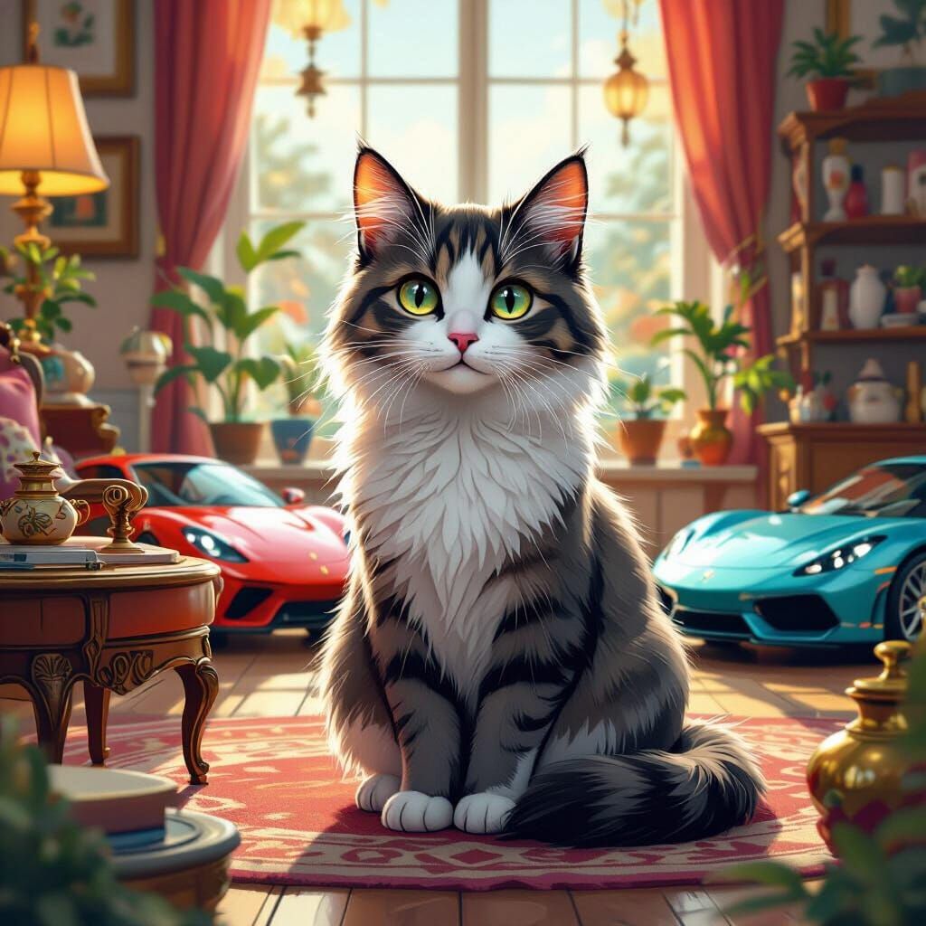 Cat in Cozy Store, Fantastical Art Style