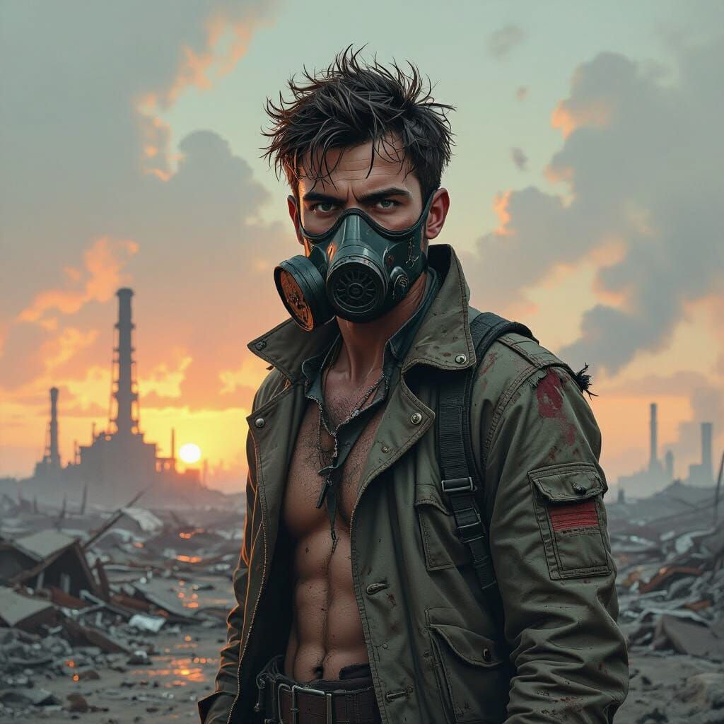 Post-Apocalyptic Figure in Dark Industrial Style