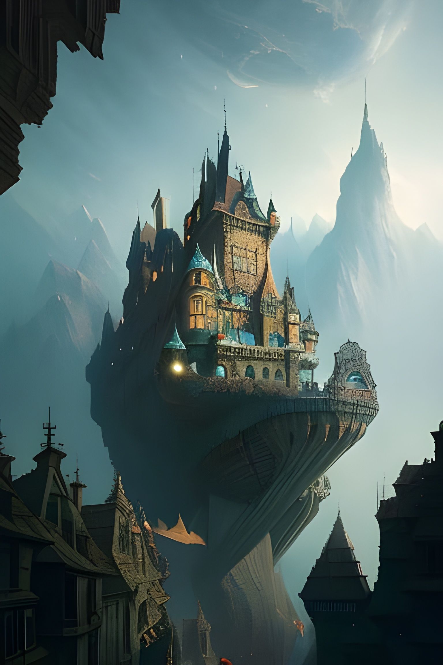 Escher-esque Gravity Defying Dark Fantasy Castle