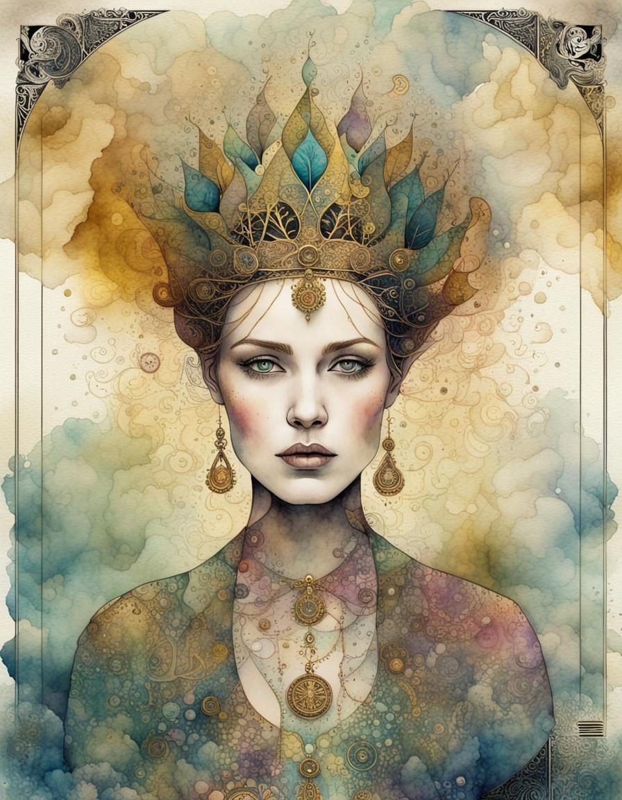 The Empress Tarot Card in Surreal Watercolor