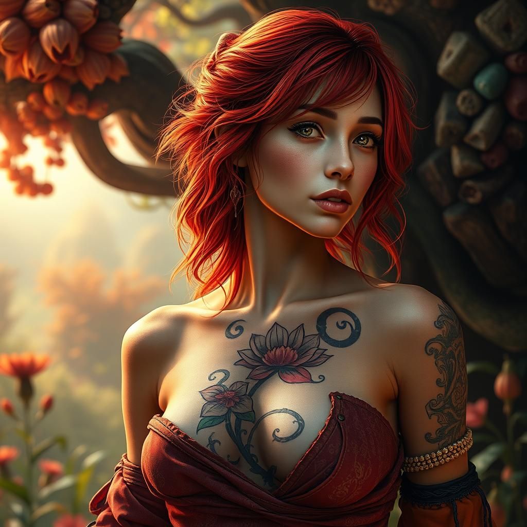 Ethereal Redhead Portrait in Fantasy Matte Painting Style