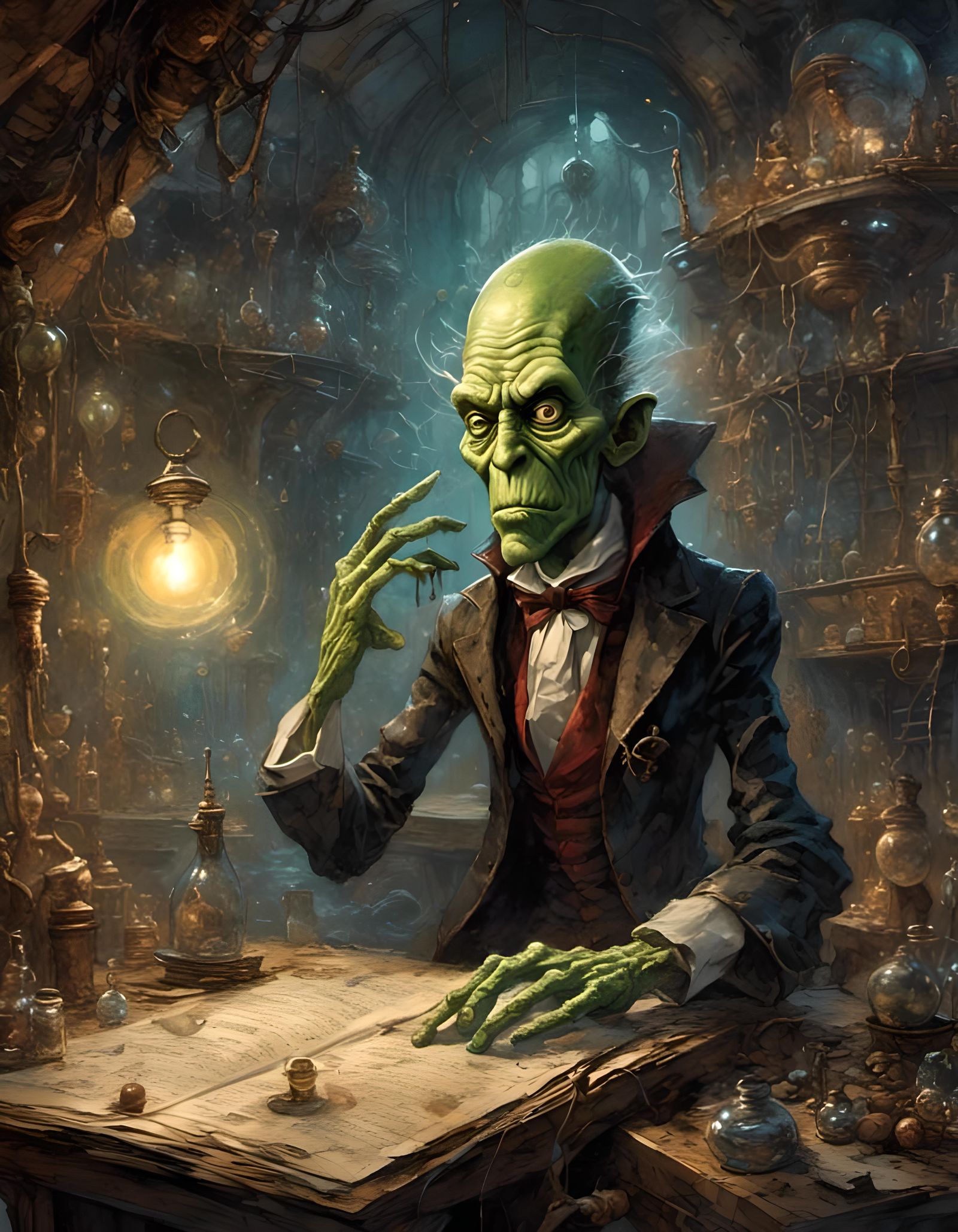 Surreal Cartoon Alien Dreamscape with Ethereal Elements