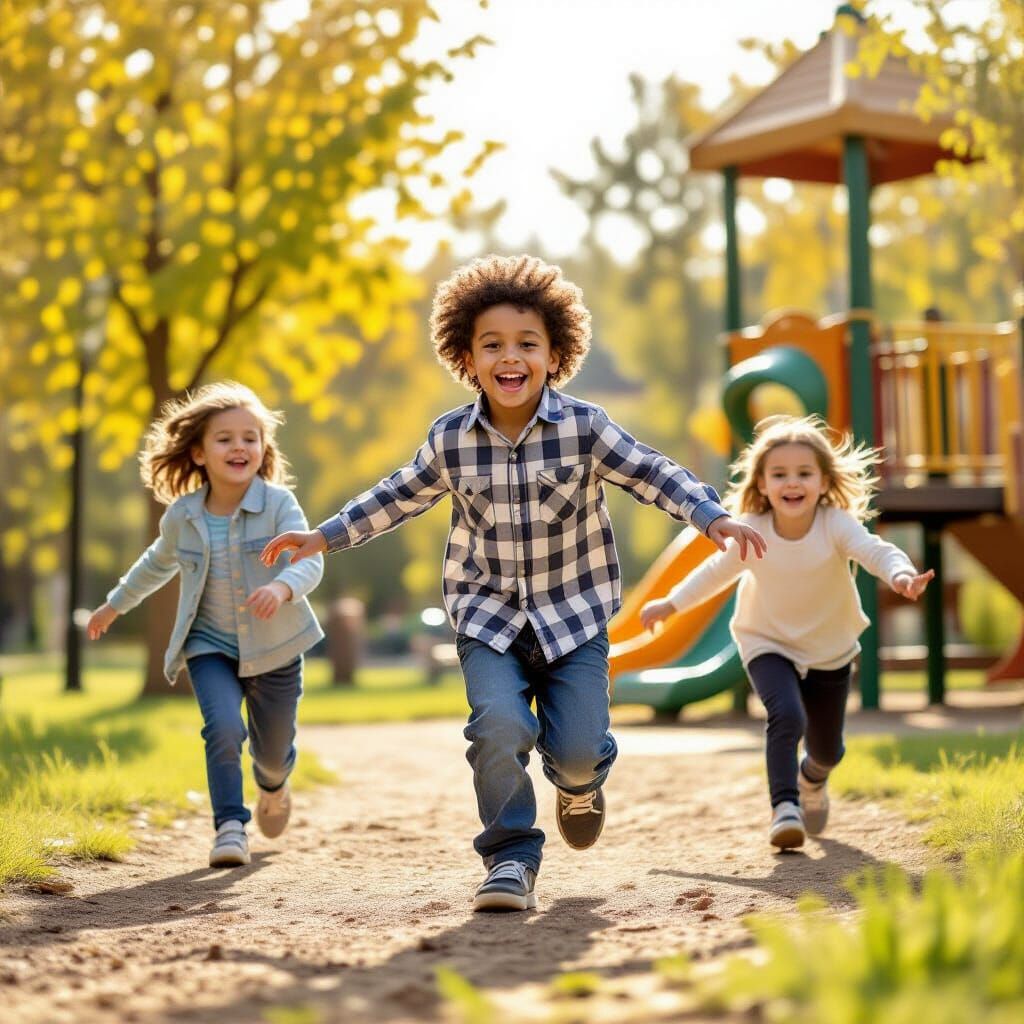 Playful Bird Chasing Child in Realistic Playground
