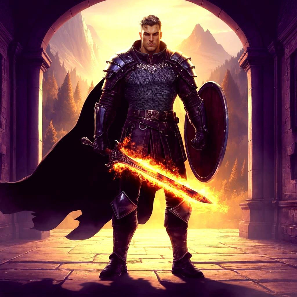 Dark Fantasy Fighter in Chain Mail and Black Armor