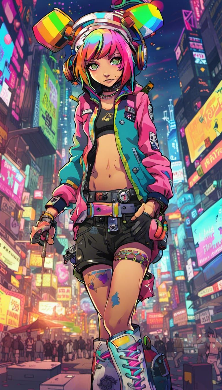 Japanese Punk Anime Girl in Jet Set Radio Style