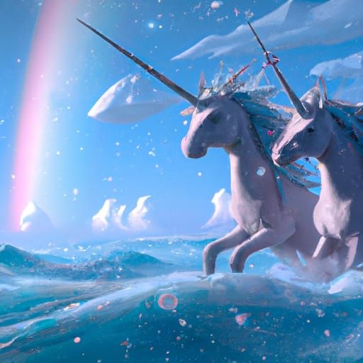 Unicorns Ride Ocean Waves: Anime Key Visual