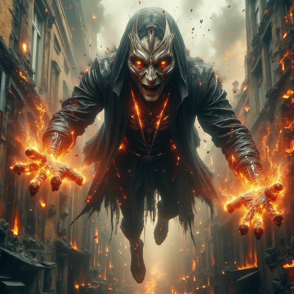 Supervillain Antihero Destroys City in Mixed Media Style