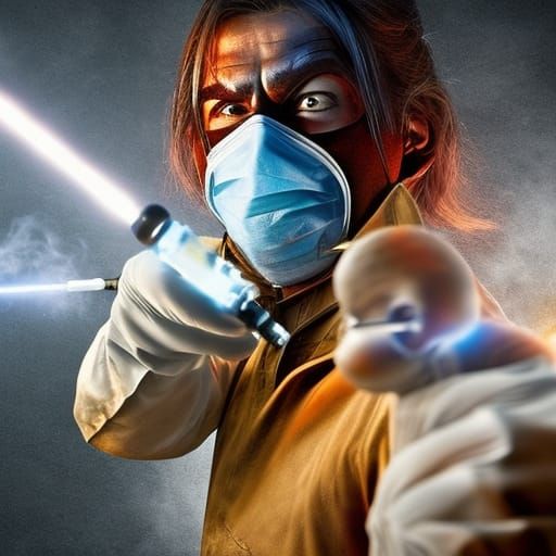 Doctor Attacks Man with Syringe: Hyperrealistic Concept Art