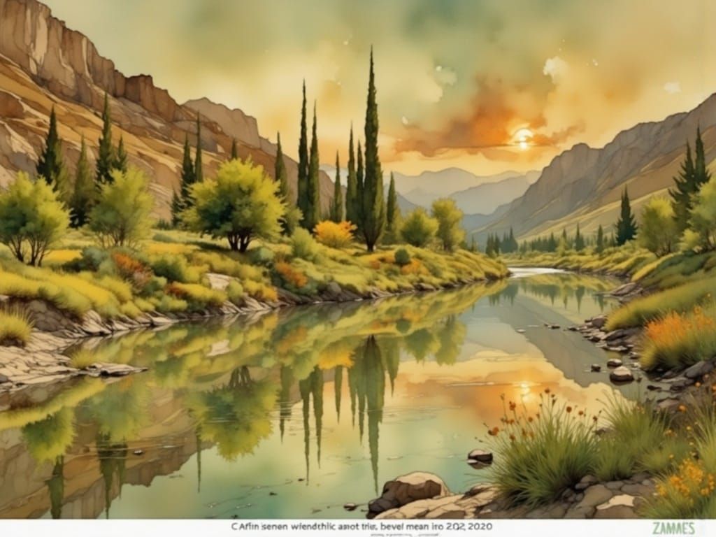 Tabernas River Watercolor in Comic Book Style