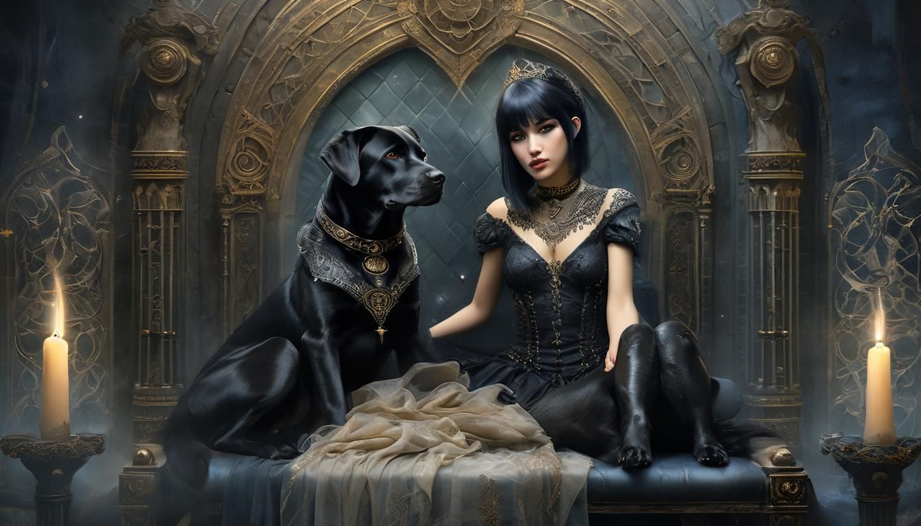 Punk Rock Labrador Princess on Misty Throne