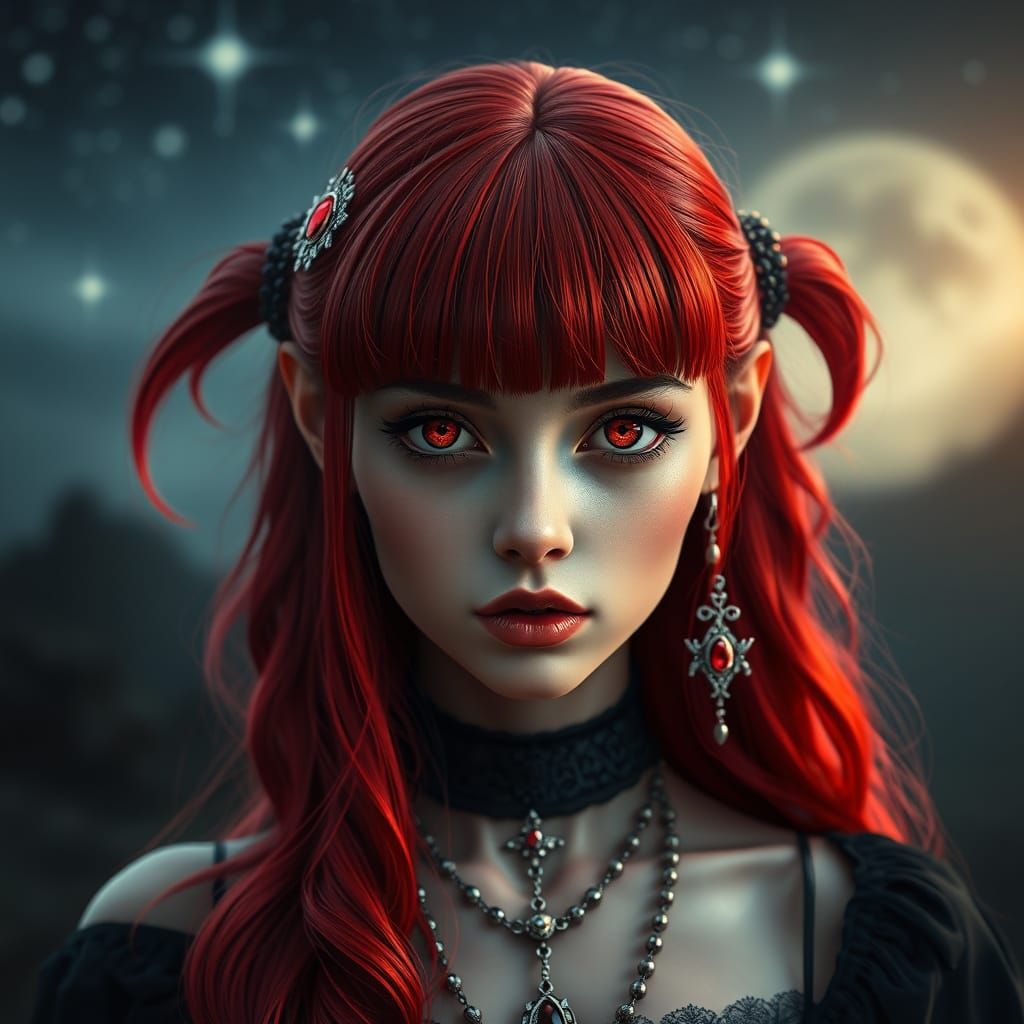 Goth Punk Beauty Under Starry Midnight Sky