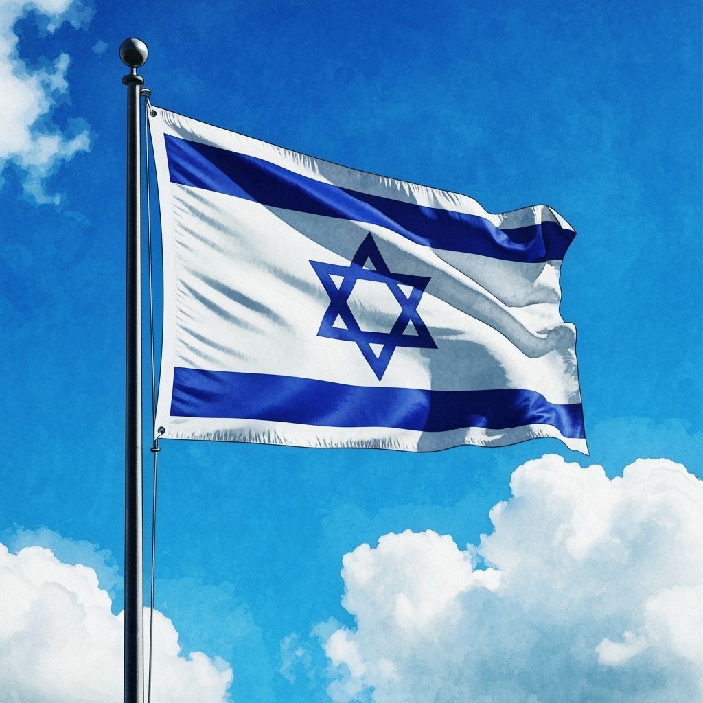 Israeli Flag Waving in a Blue Sky, Digital Art
