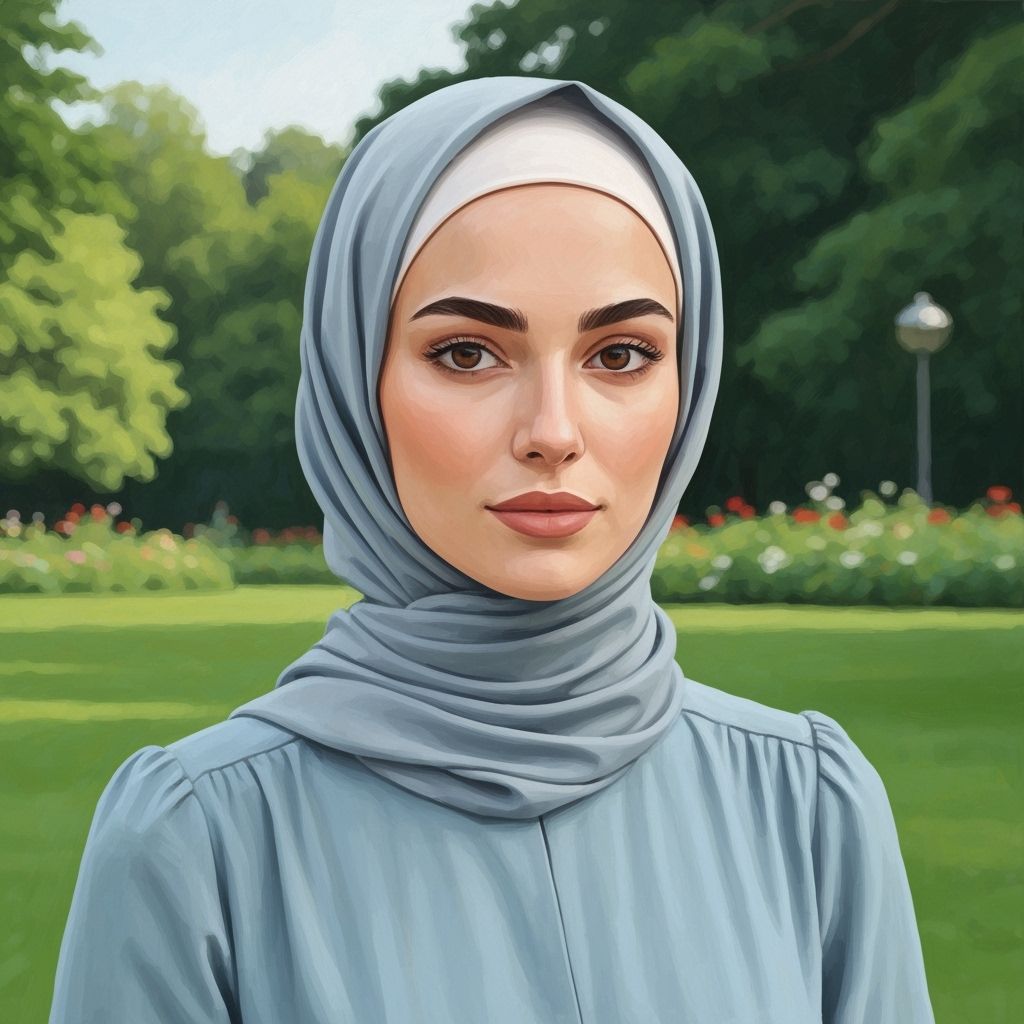 Minimalist Oil Painting of Smiling Hijabi Woman