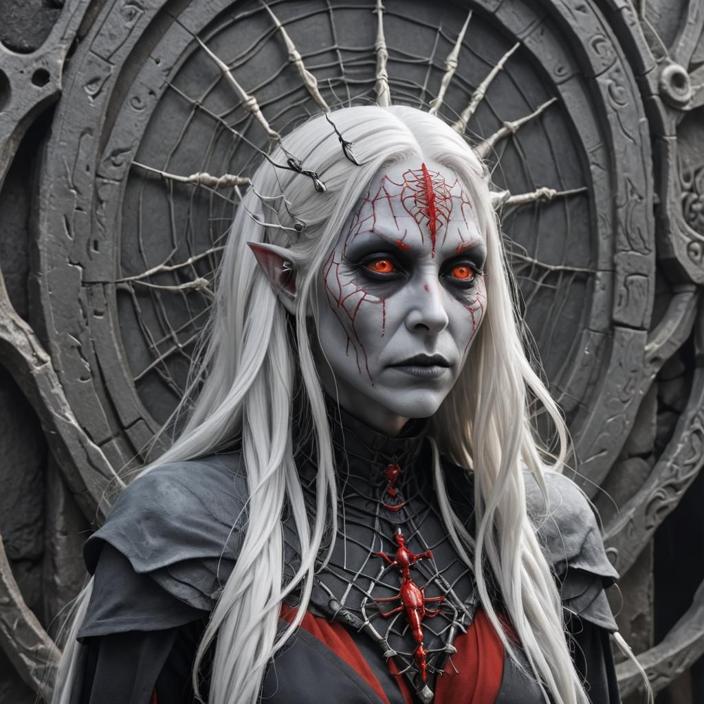 Drow Priestess of Lolth with Piercings and Jewelry