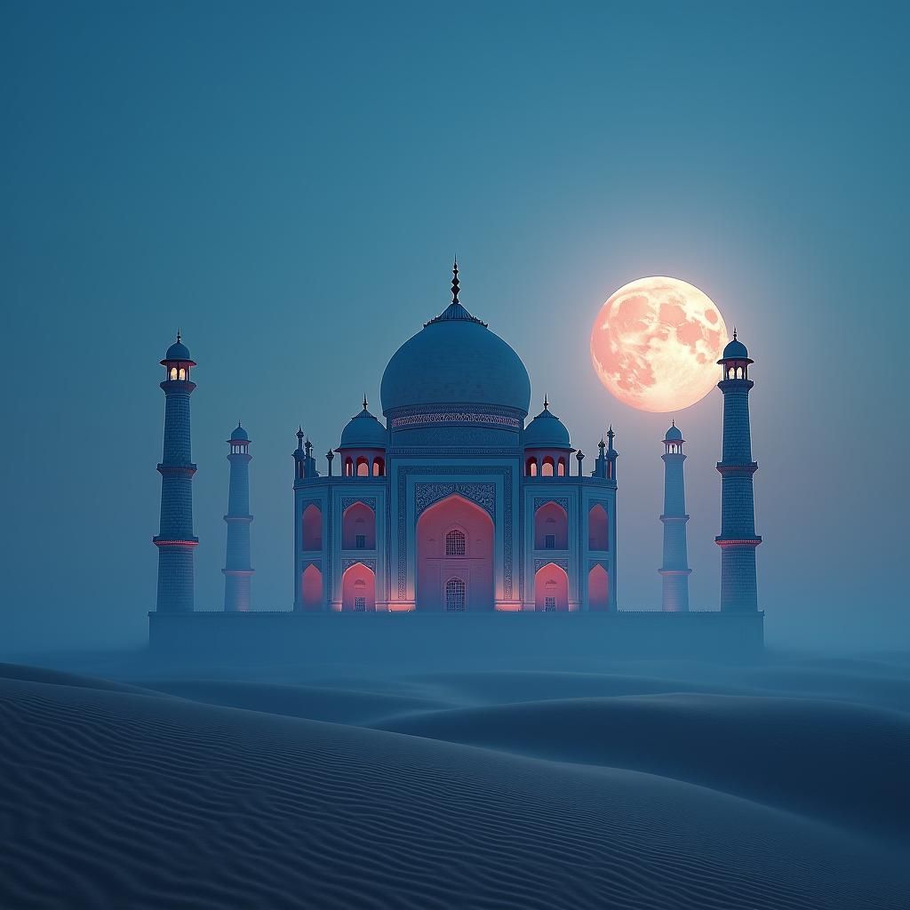 Moonlit Taj Mahal Sand Dune: Dreamlike Fantasy Art