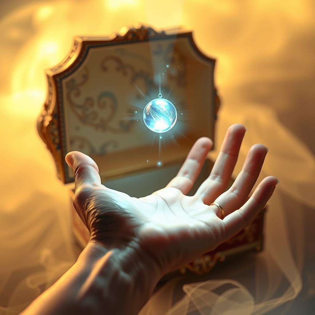 Ethereal Elf Releases Glowing Orb Amidst Dreamy Haze