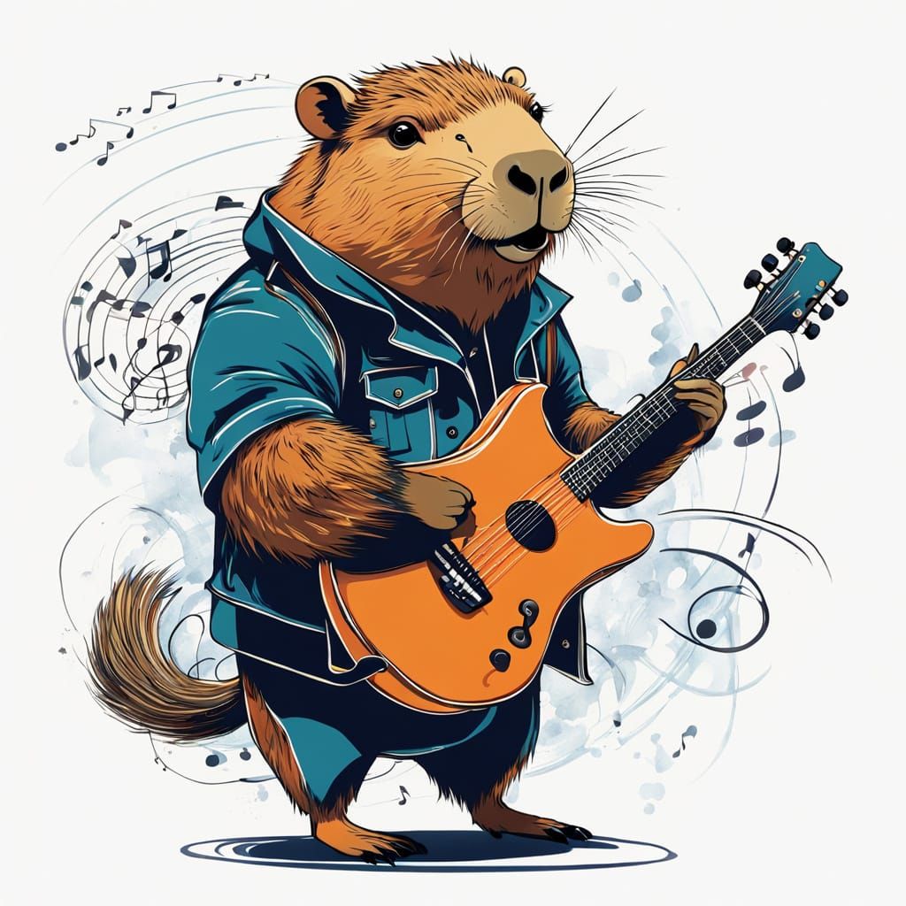 Ethereal Rockstar Meets Capybara in Vibrant Musical Fusion