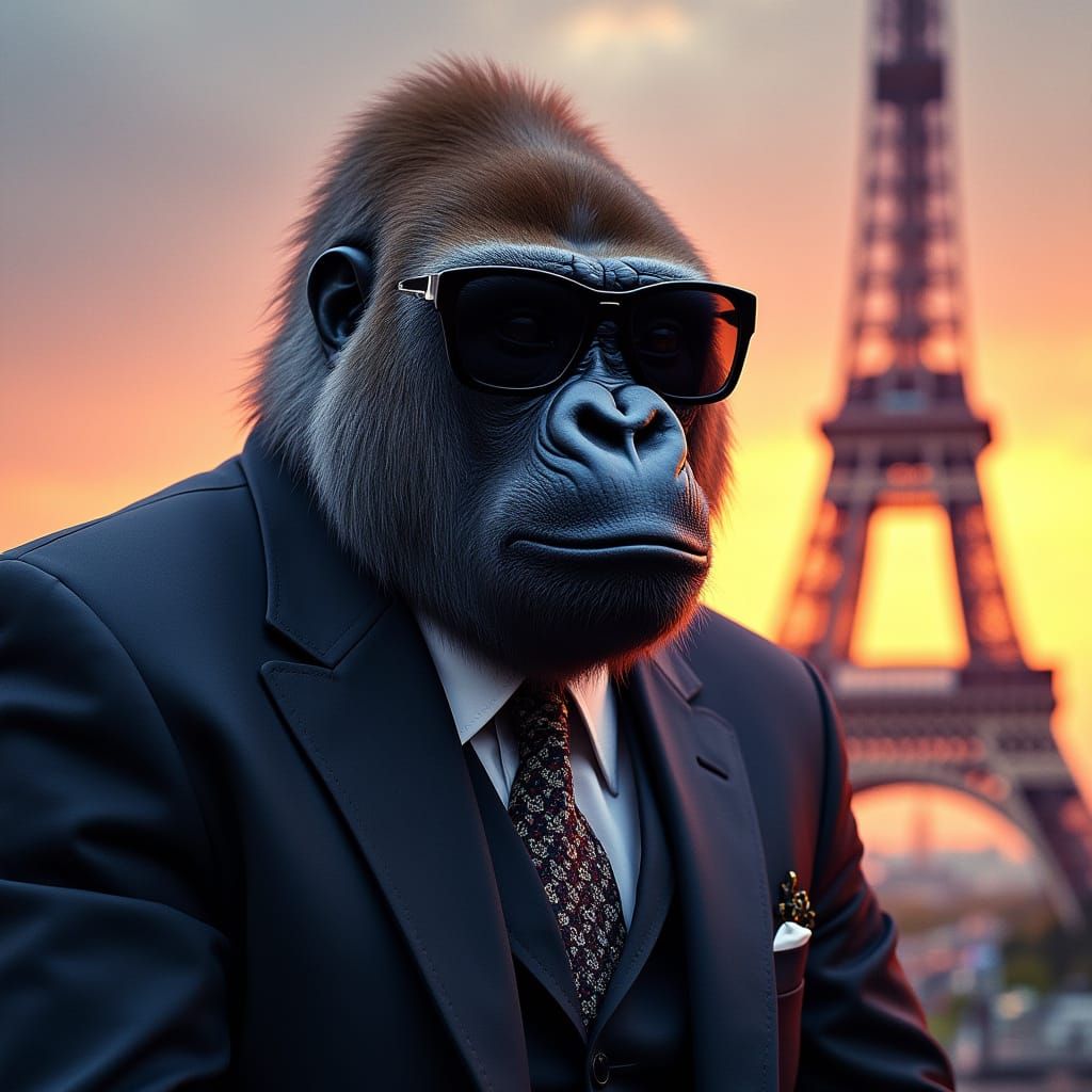 Gucci-Clad Gorilla Sits Regally Before the Eiffel Tower