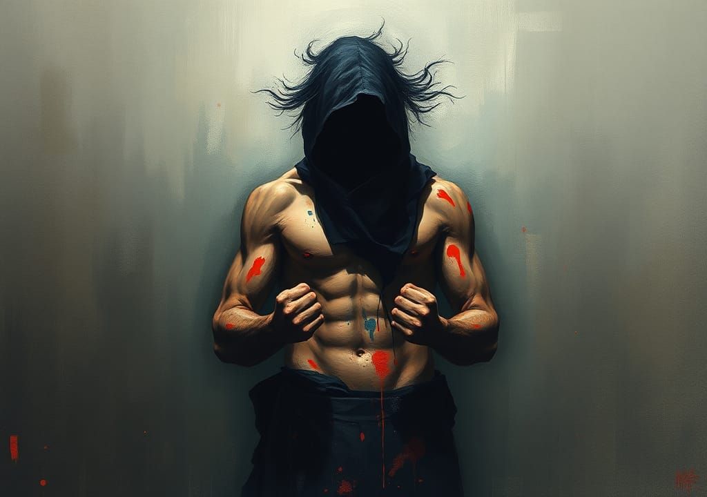 Figure Expressing Internal Turmoil in Expressionist Style