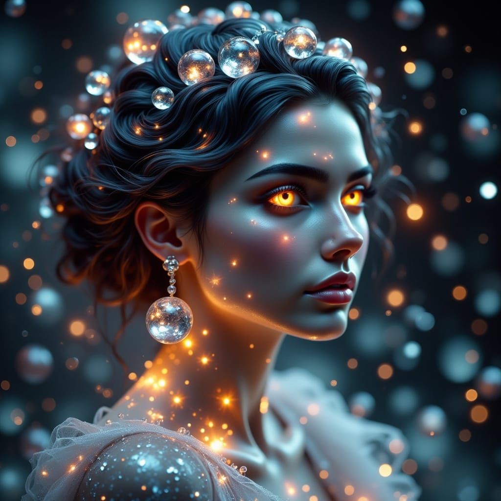Glowing Woman in Celestial Earrings