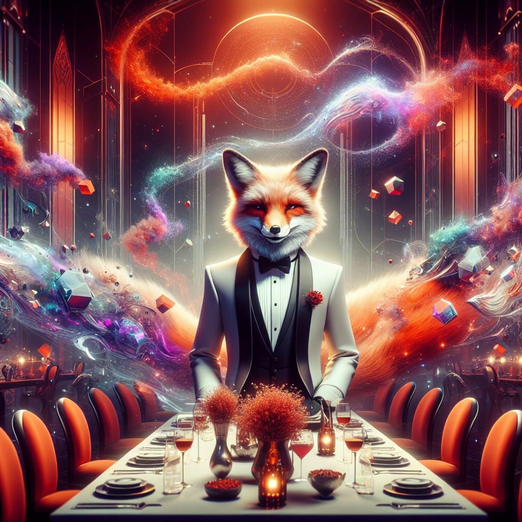Anthropomorphic Fox Attends Dinner Party in Fantasy Art