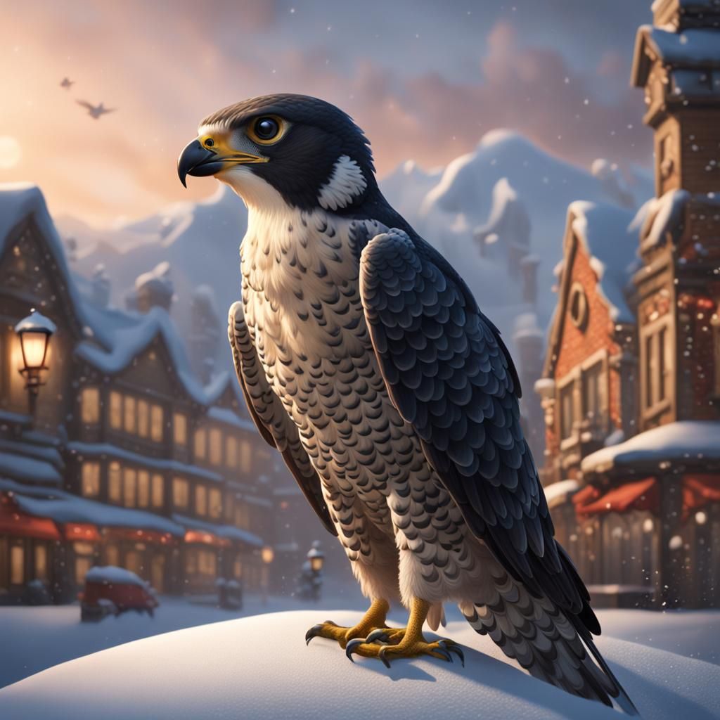 Baby Falcon Sipping Hot Chocolate: Detailed Matte Painting