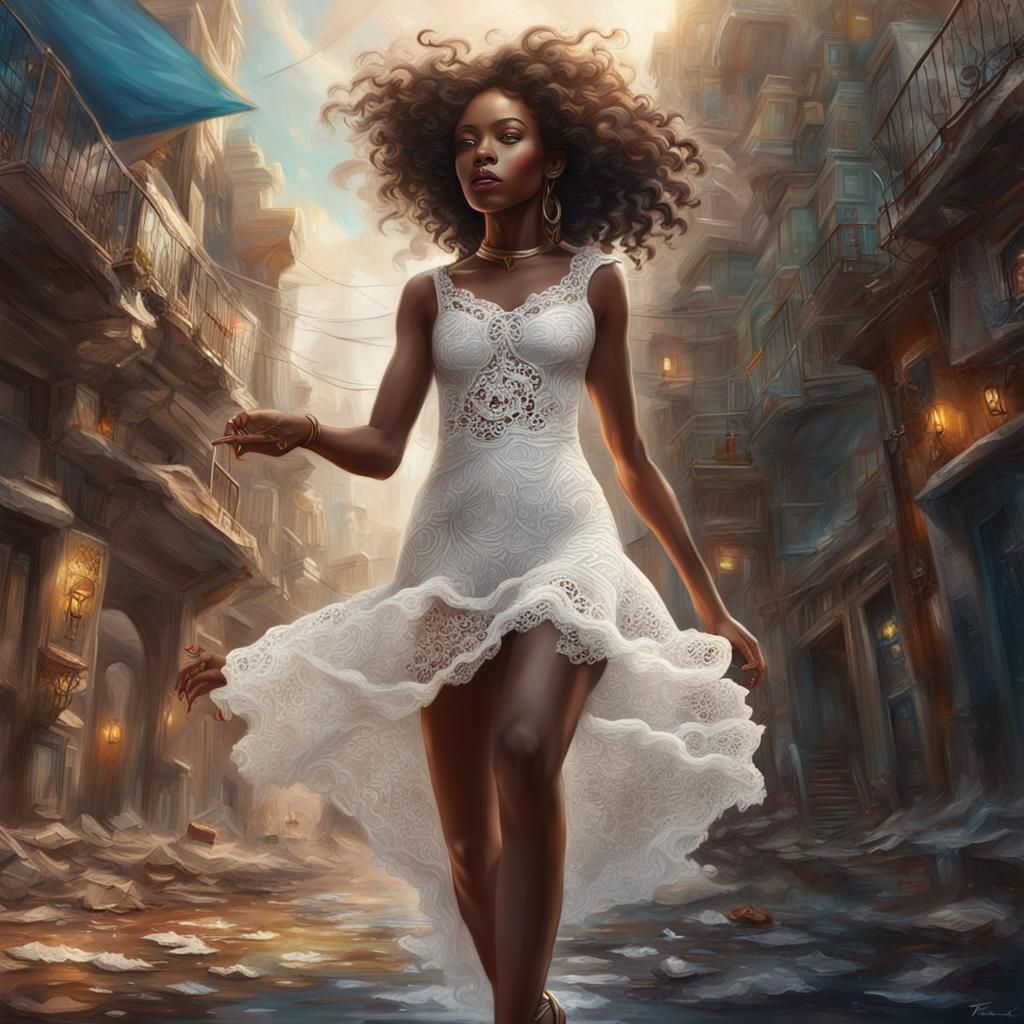 Surreal Urban Fantasy: African Woman in Oil Painting