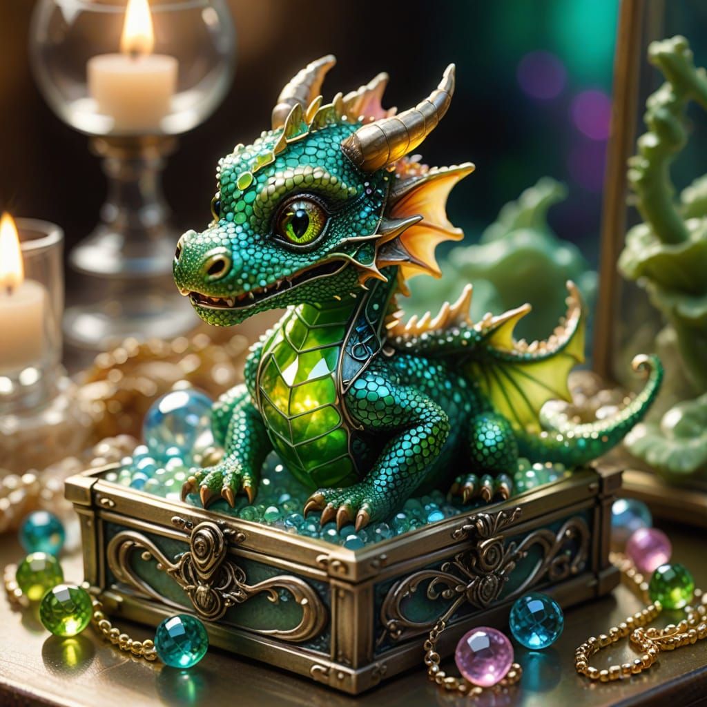 Whimsical Fantasy Dragon in Sparkling Glass Jewelry Box