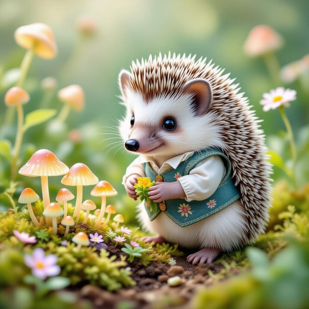 Hedgehog's Glowing Garden: A Whimsical Watercolor