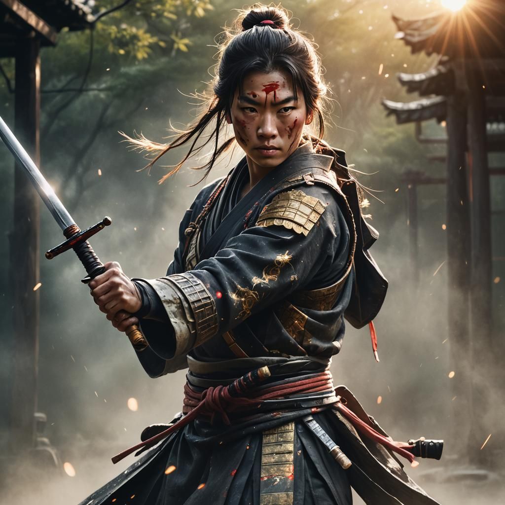 Samurai Training with Rising Suns: Fine Art Portrait