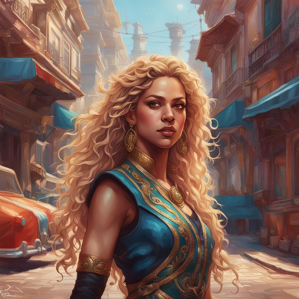 Shakira Portrait with Rolls-Royce, Digital Art