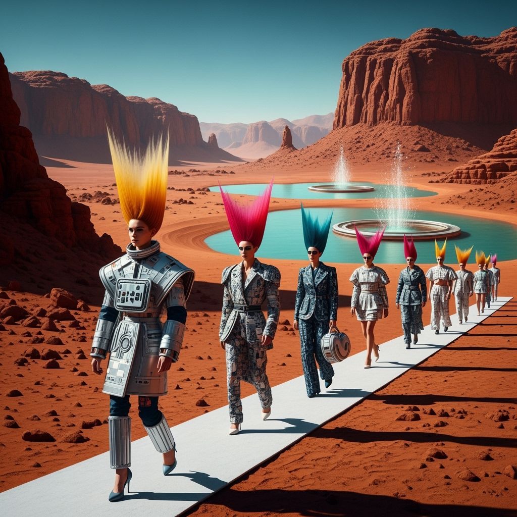 Futuristic Martian Fashion Show in Hyperrealistic Style