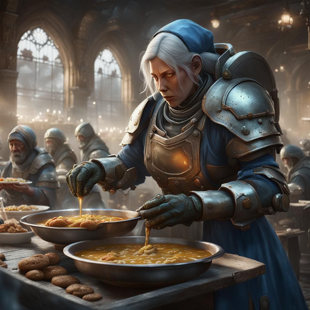 Cleric Feeds the Homeless: Fantasy Concept Art