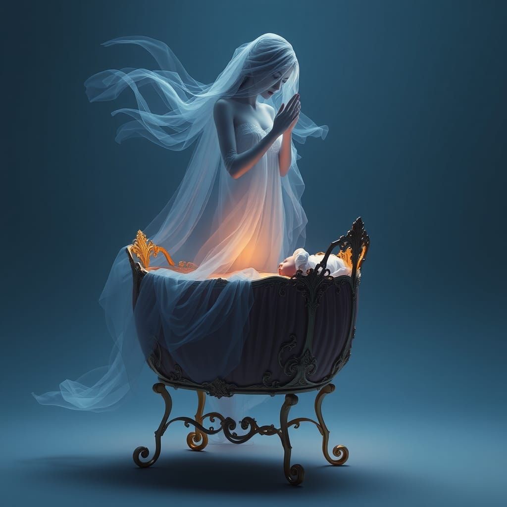 Ethereal Ghost Tenderly Watches Over Baby