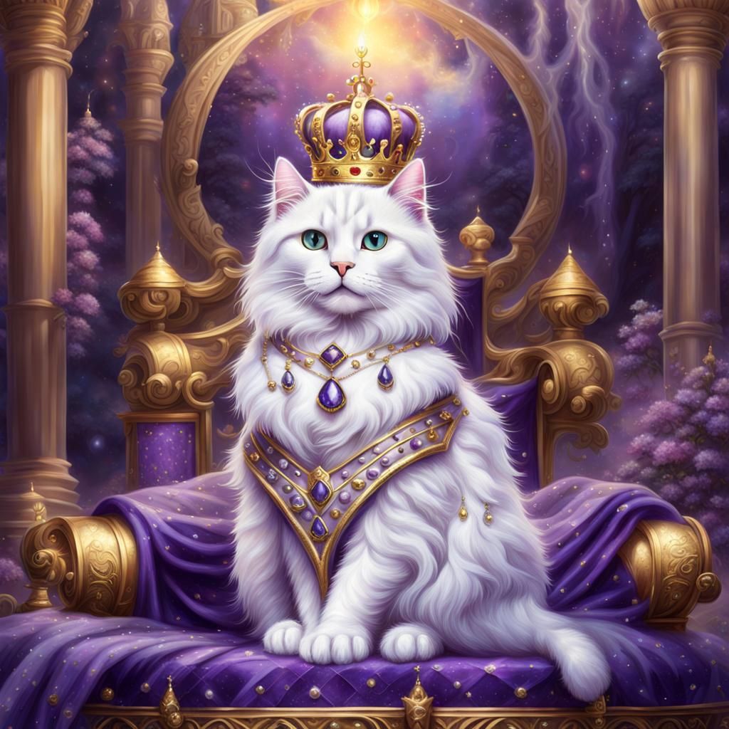 Royal White Cat with Golden Crown and Cape